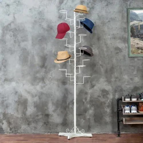 Freestanding Display Stand with 20 Circular Hooks for Hats and Wigs