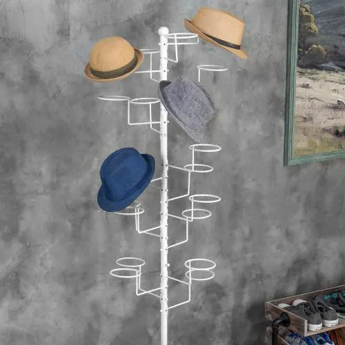 Freestanding Display Stand with 20 Circular Hooks for Hats and Wigs