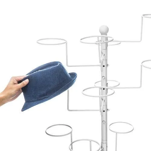 Freestanding Display Stand with 20 Circular Hooks for Hats and Wigs