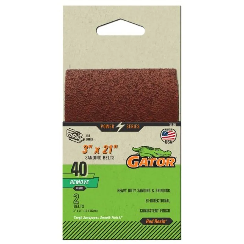 Gator 3148 Sanding Belt, 3 in W, 21 in L, 40 Grit, Extra Coarse, Aluminum Oxide Abrasive :PK  2: QUANTITY: 1