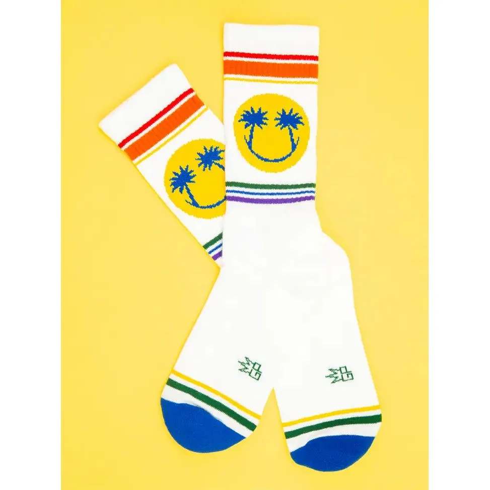 Happy Palms - Rainbow Gym Crew Socks | Bleach White Cotton Socks | Unisex