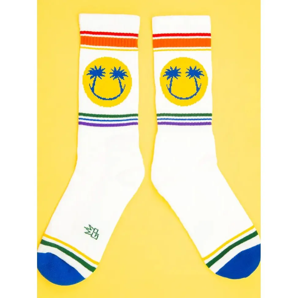 Happy Palms - Rainbow Gym Crew Socks | Bleach White Cotton Socks | Unisex