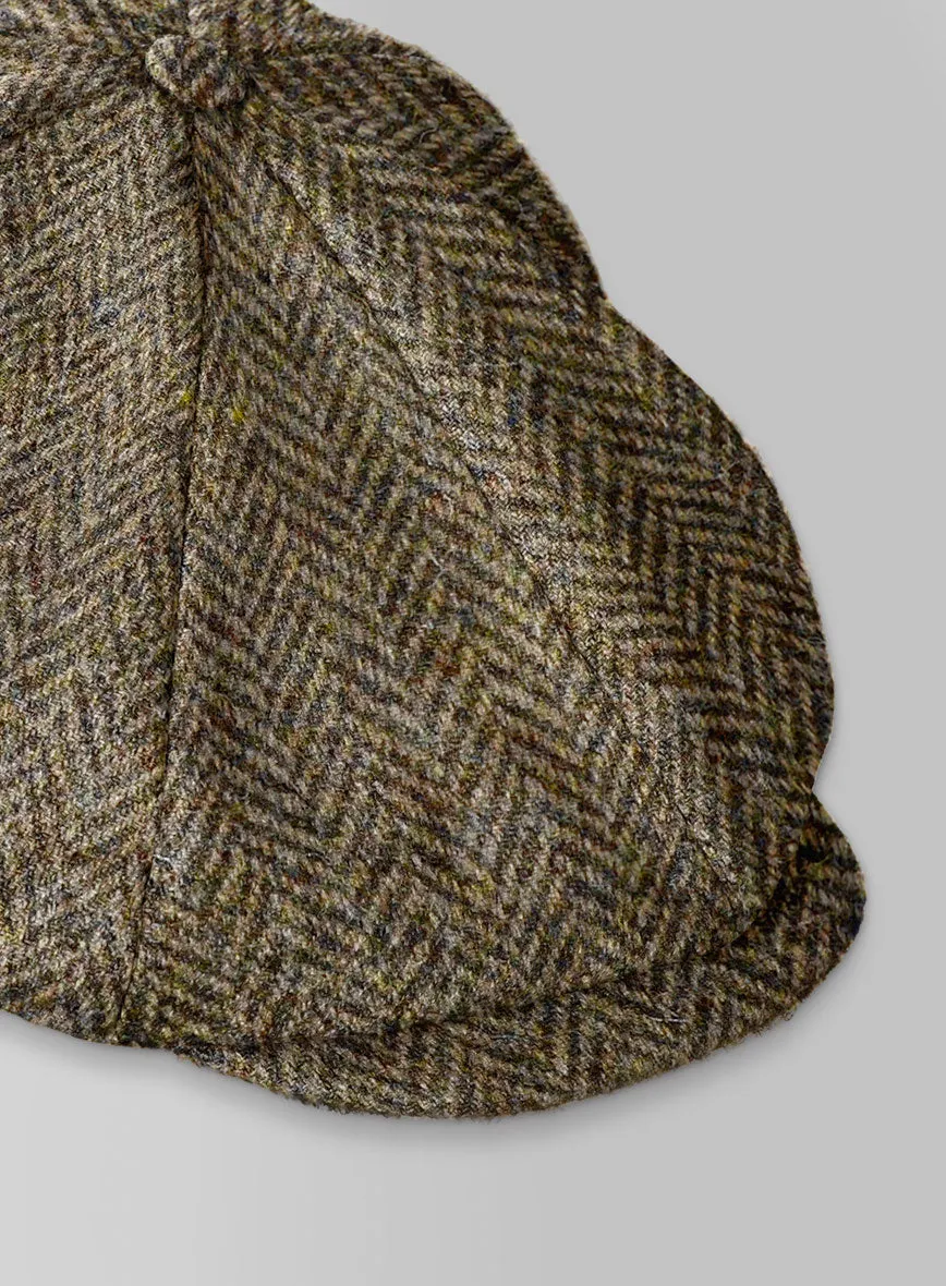 Harris Tweed Hebridean Brown Herringbone Newsboy Cap