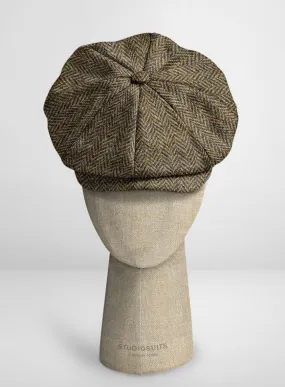 Harris Tweed Hebridean Brown Herringbone Newsboy Cap