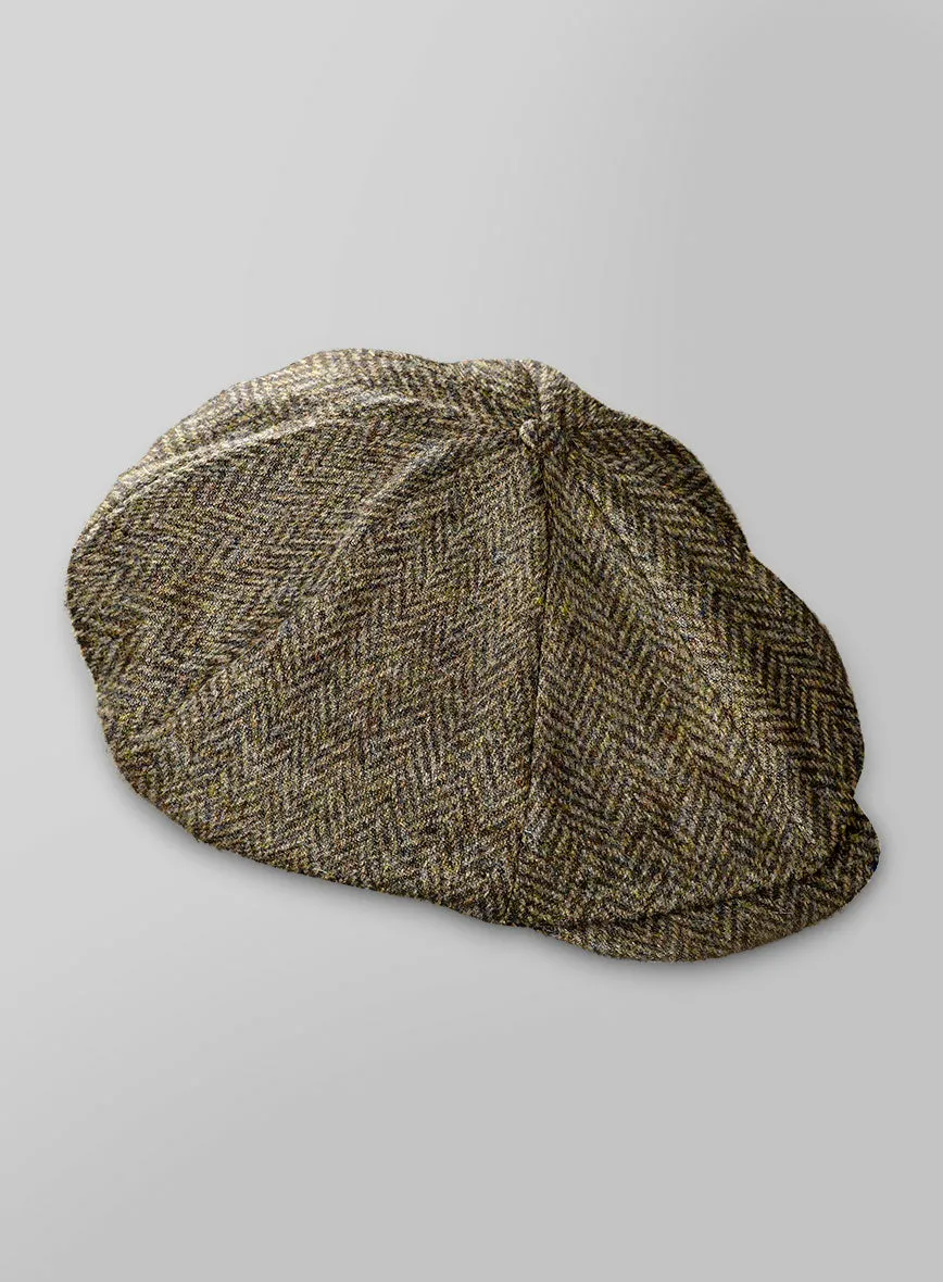 Harris Tweed Hebridean Brown Herringbone Newsboy Cap