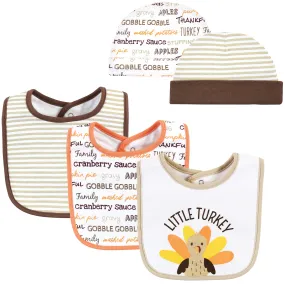 Hudson Baby Cotton Bib and Headband or Caps Set, Little Turkey