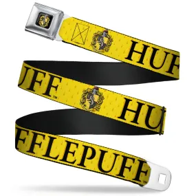 Hufflepuff Crest Full Color Seatbelt Belt - Harry Potter HUFFLEPUFF & Crest Yellow/Black Webbing