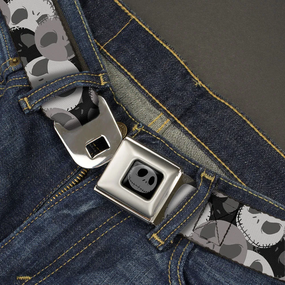 Jack Expression5 Black Silver Seatbelt Belt - Nightmare Before Christmas Jack Expression Stacked Black/Grays Webbing