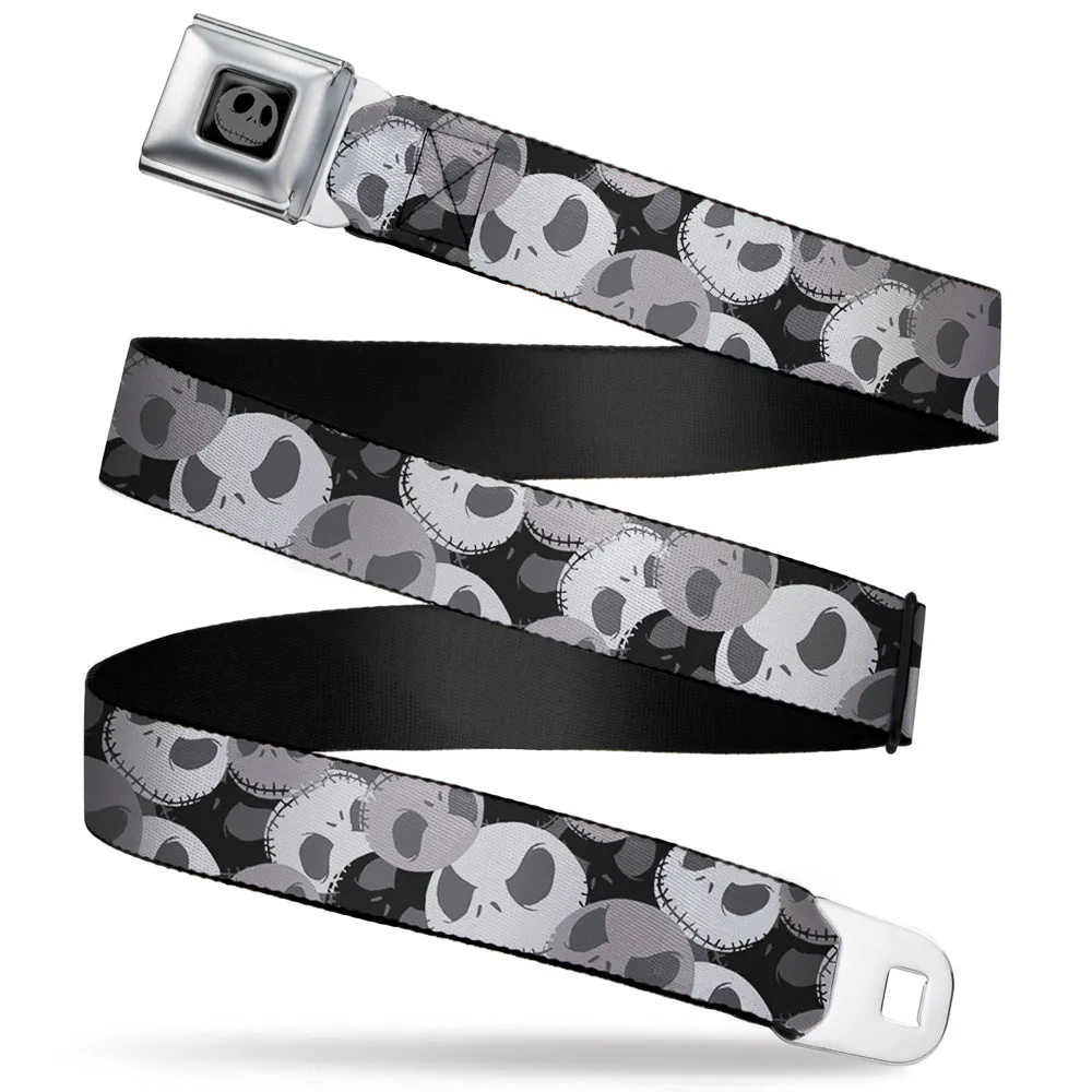 Jack Expression5 Black Silver Seatbelt Belt - Nightmare Before Christmas Jack Expression Stacked Black/Grays Webbing