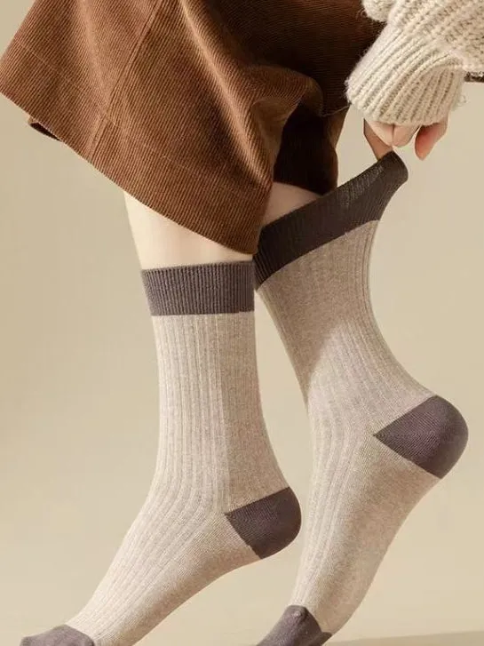 Ladies Color Block Rib Cotton Daily Socks SKASC4163