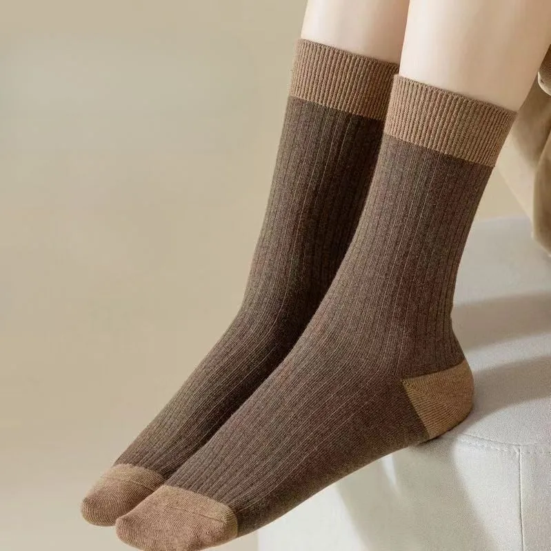 Ladies Color Block Rib Cotton Daily Socks SKASC4163