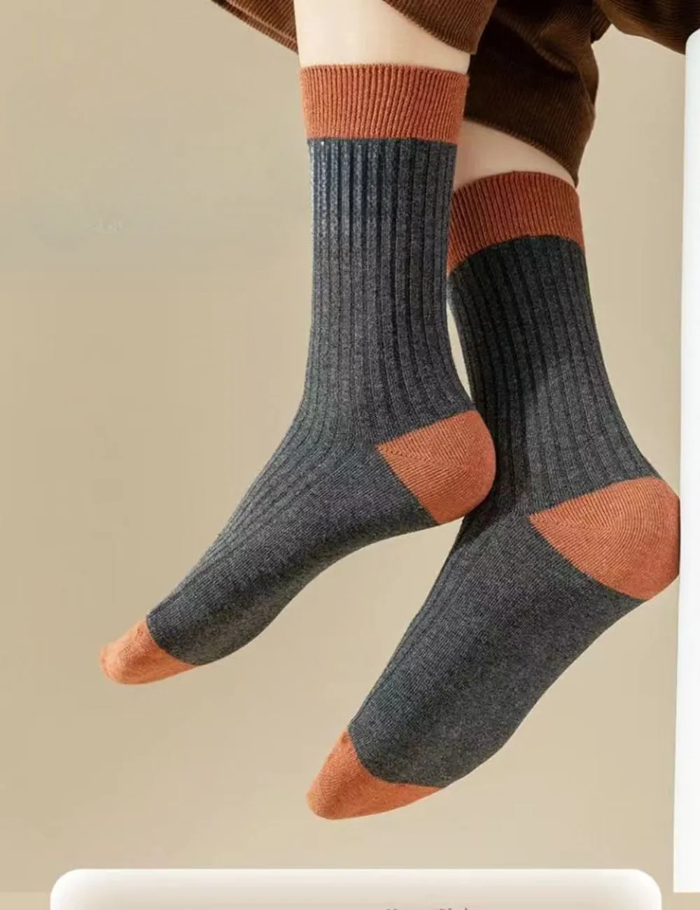 Ladies Color Block Rib Cotton Daily Socks SKASC4163