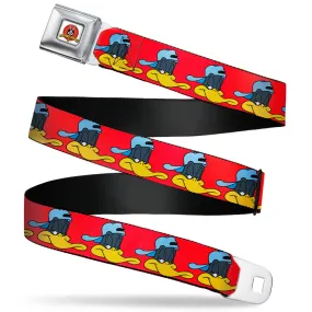 Looney Tunes Logo Full Color White Seatbelt Belt - Daffy Duck Hip Hop Expression2 Red Webbing