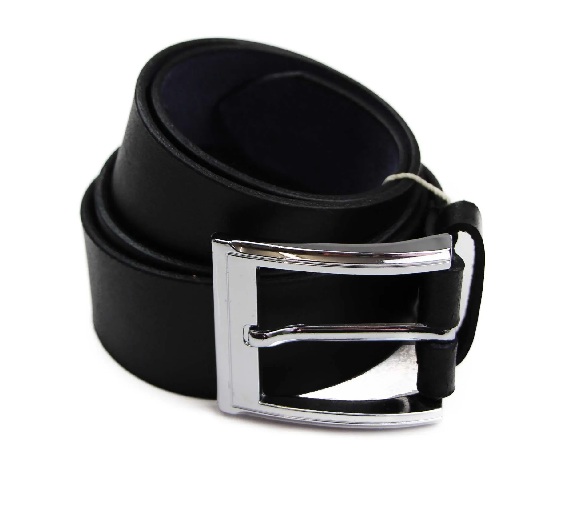 Mens Black Leather Belt With Silver Square Buckle