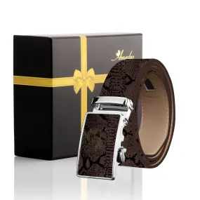 Men's Smart Ratchet No Holes Automatic Buckle Belt in Snake Skin