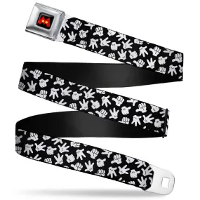 Mickey Mouse M Icon Full Color Black/Red/Yellow Seatbelt Belt - Mickey Mouse Hand Gestures2 Scattered Black/White Webbing