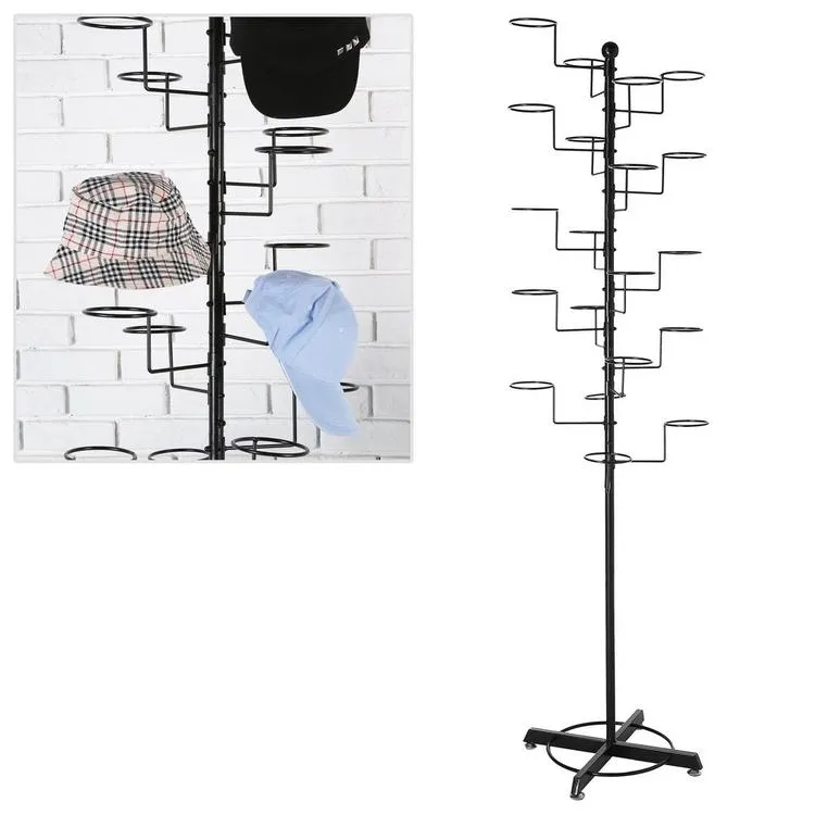 Modern Standing Hat / Wig Rack Display Stand, Black Metal Wire