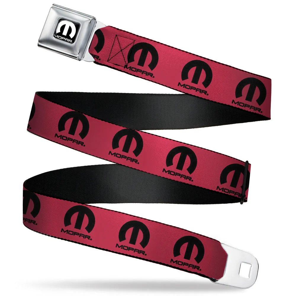 MOPAR Logo Full Color Black/White Seatbelt Belt - MOPAR Logo Repeat Fuchsia/Black Webbing