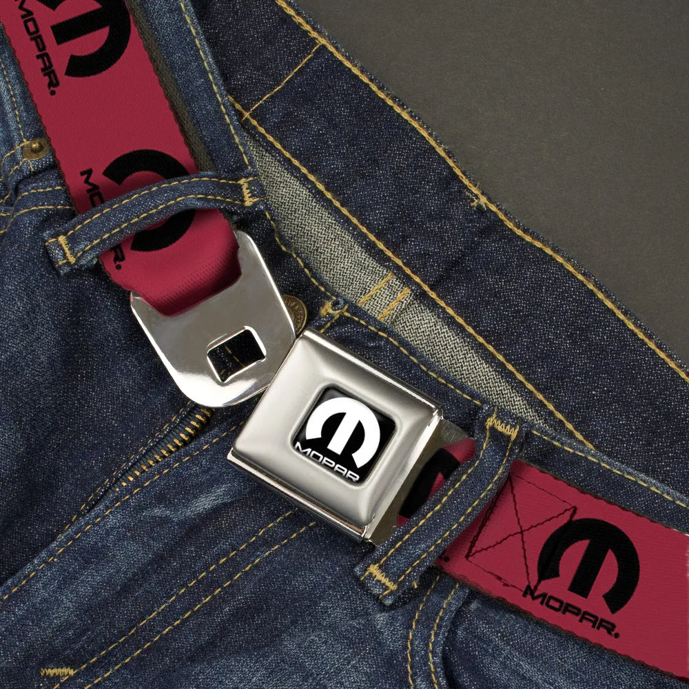 MOPAR Logo Full Color Black/White Seatbelt Belt - MOPAR Logo Repeat Fuchsia/Black Webbing