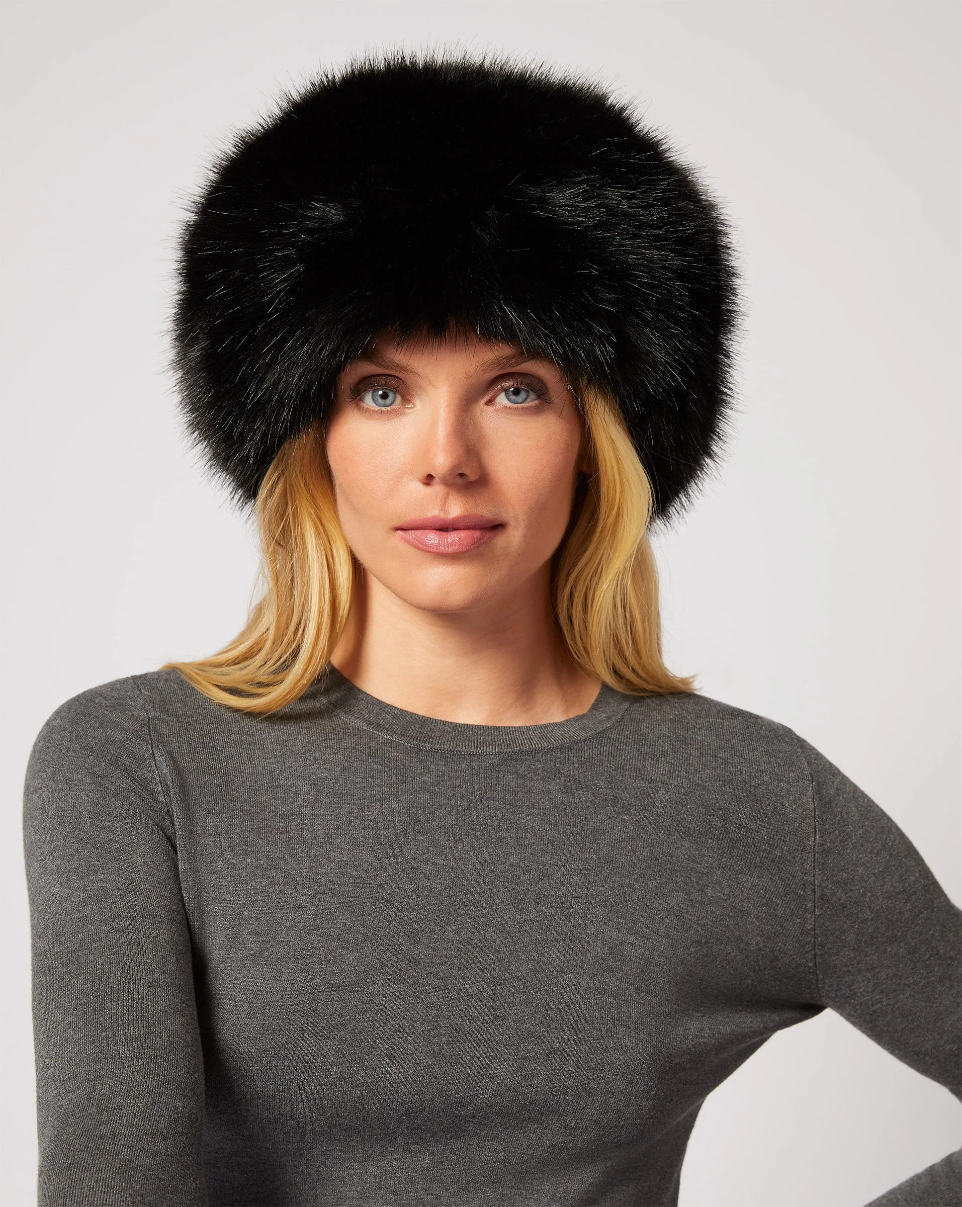 Pill Box Fox Faux Fur Hat