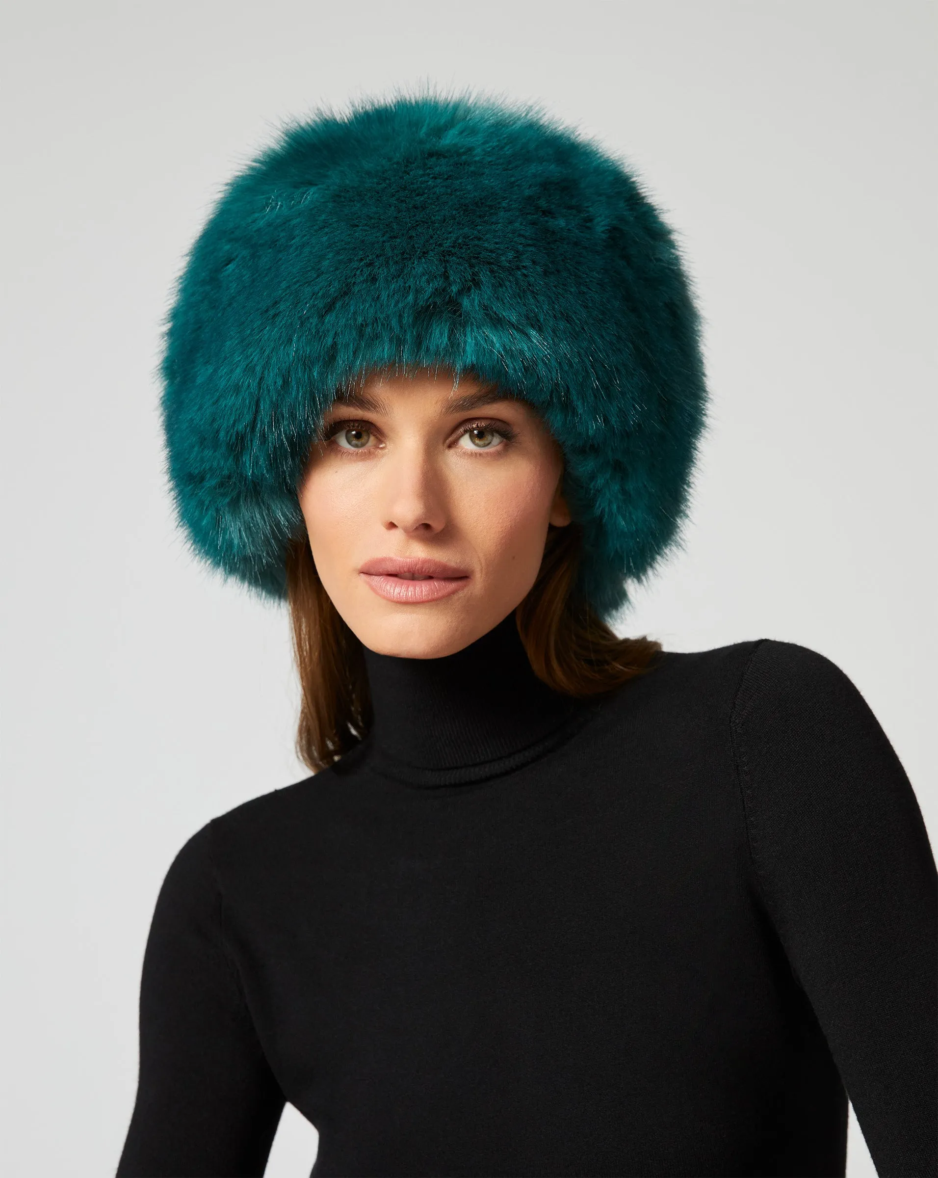 Pill Box Fox Faux Fur Hat