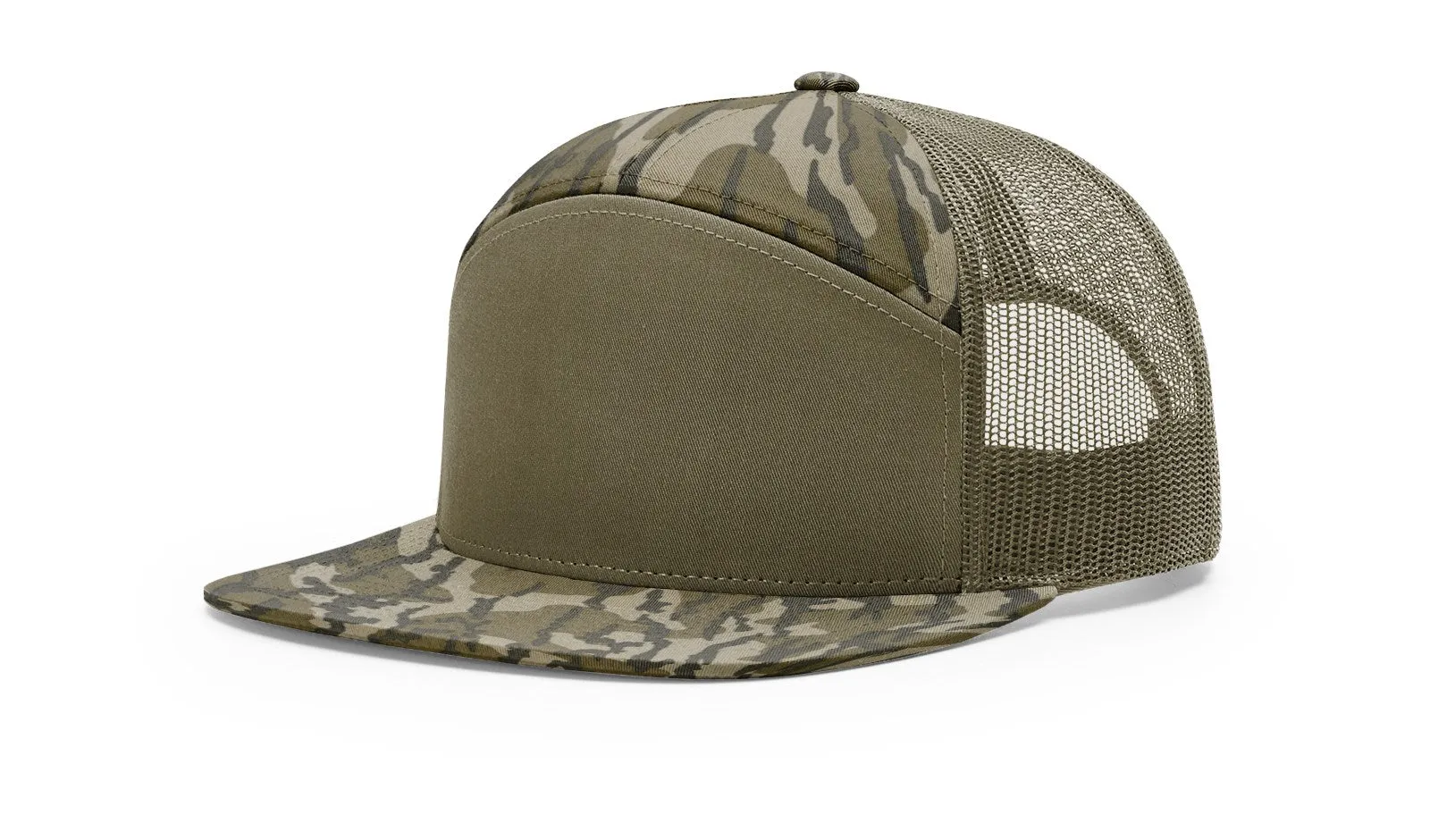 Richardson 168P Camo 7-Panel Snapback Trucker Hat - Seven-Panel Trucker Cap with Flat Bill