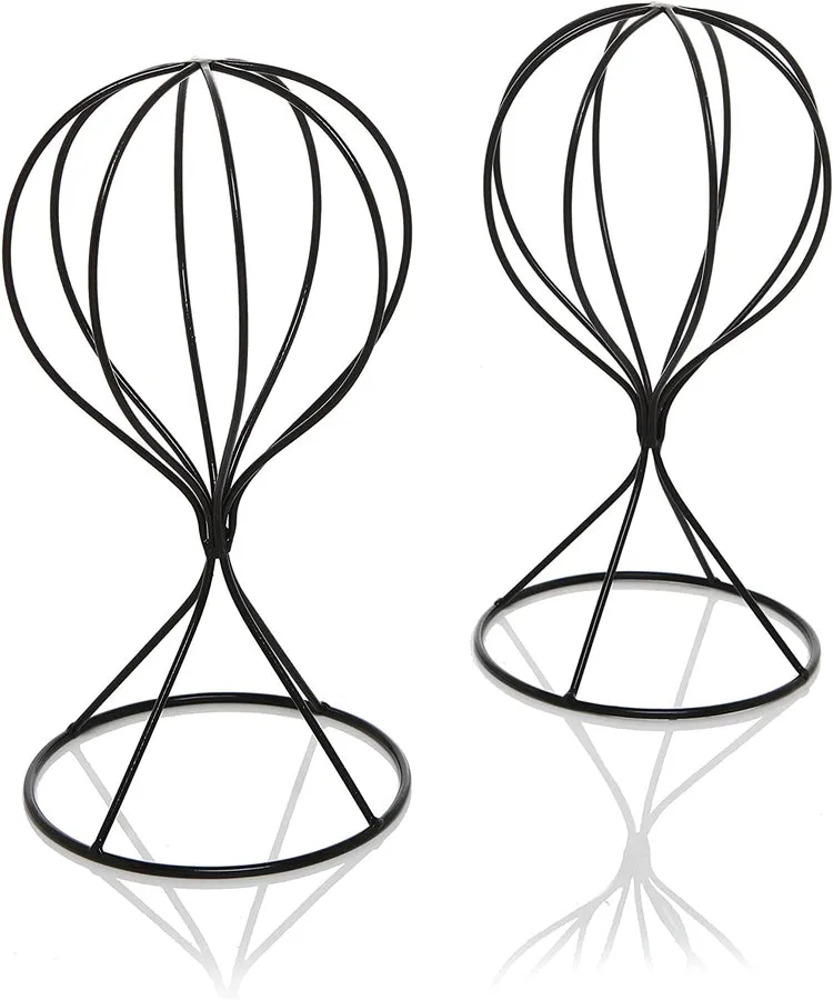 Set of 2, Black Wire Metal Hat and Cap Display Racks, Decorative Wig Holders