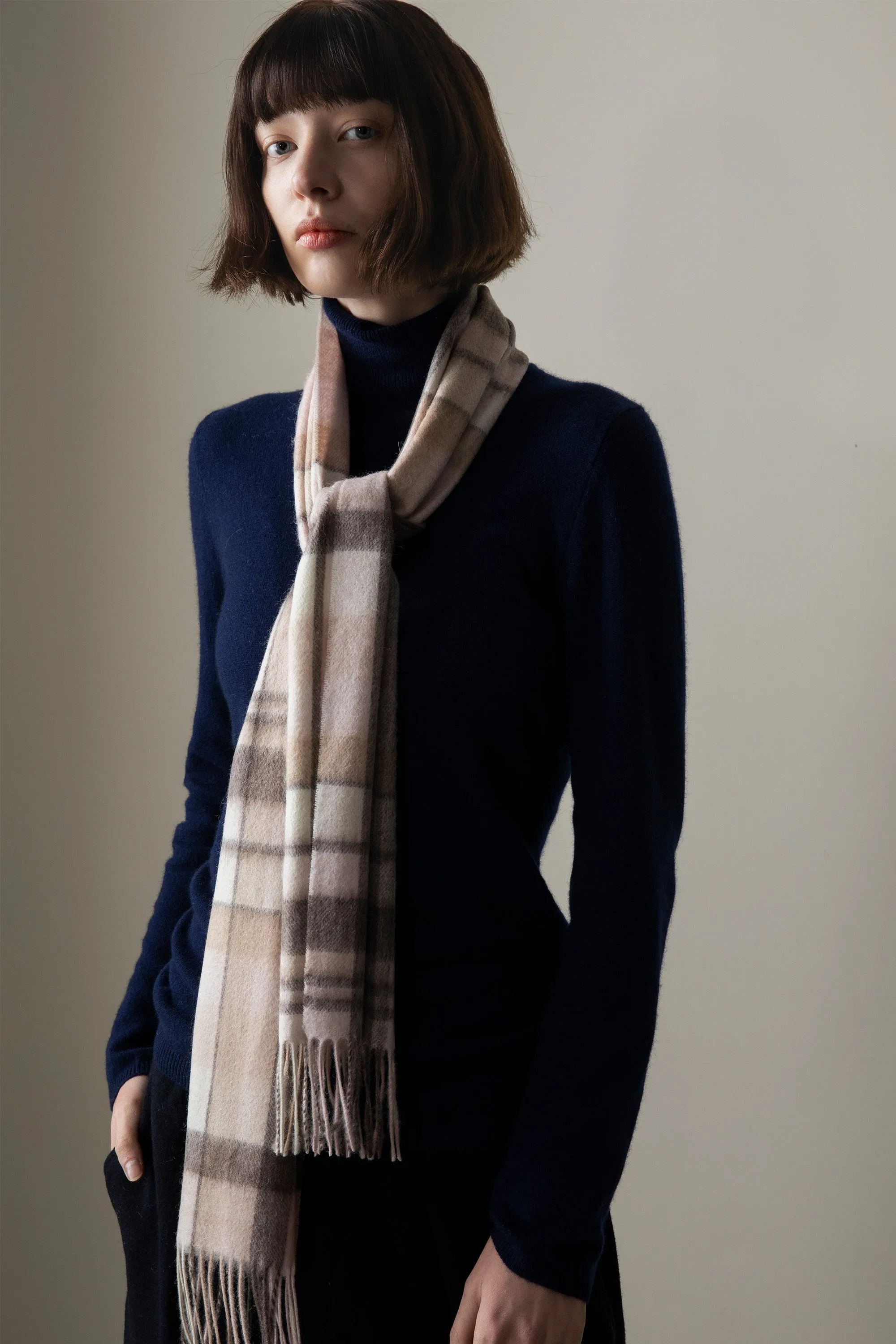 Square Check Lambswool Scarf - Natural