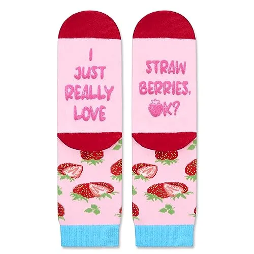 Strawberry Gifts Unisex Kids Funny Fruit Socks Strawberry Gifts for Boys and Girls Cute Strawberry Socks, Gifts for 7-10 Years Old