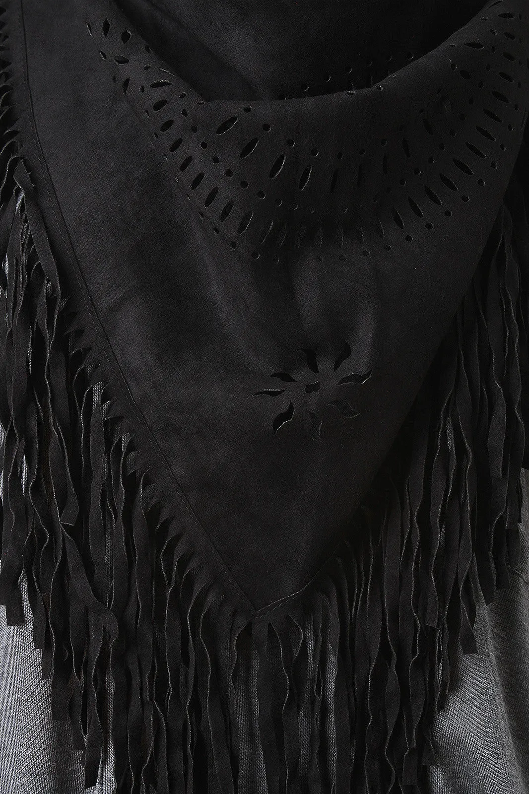 Suede Laser Cut Fringe Triangle Scarf