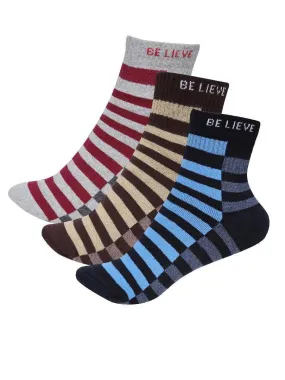 T9 Believe Design Unisex Cotton Liner Casual Business Striped Ankle Socks. Combo of 3 pairs