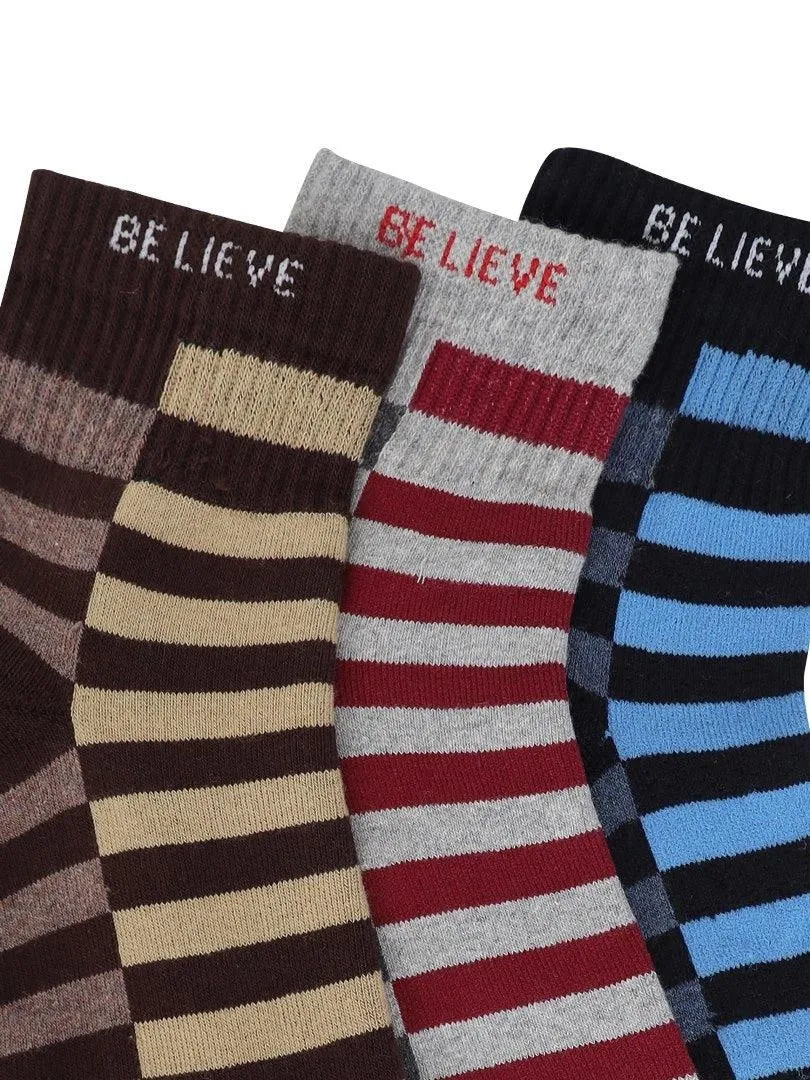 T9 Believe Design Unisex Cotton Liner Casual Business Striped Ankle Socks. Combo of 3 pairs