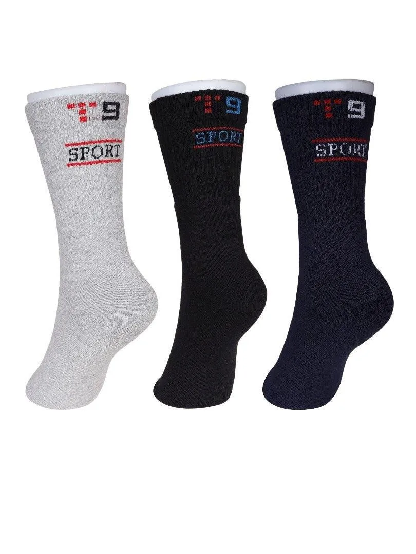 T9 Sparker Unisex Cotton Crew Length Sports Solid Socks .Combo of 3 pairs