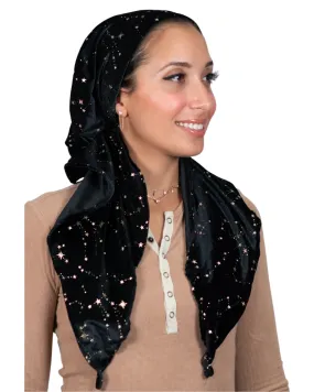 Tie Ur Knot Galaxy Velvet Black Pre-Tied Bandanna with Full Non Slip Grip