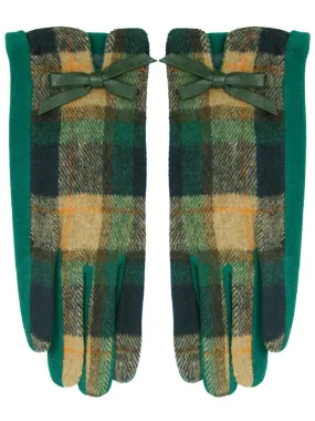 Vintage Style Green Check Winter Gloves