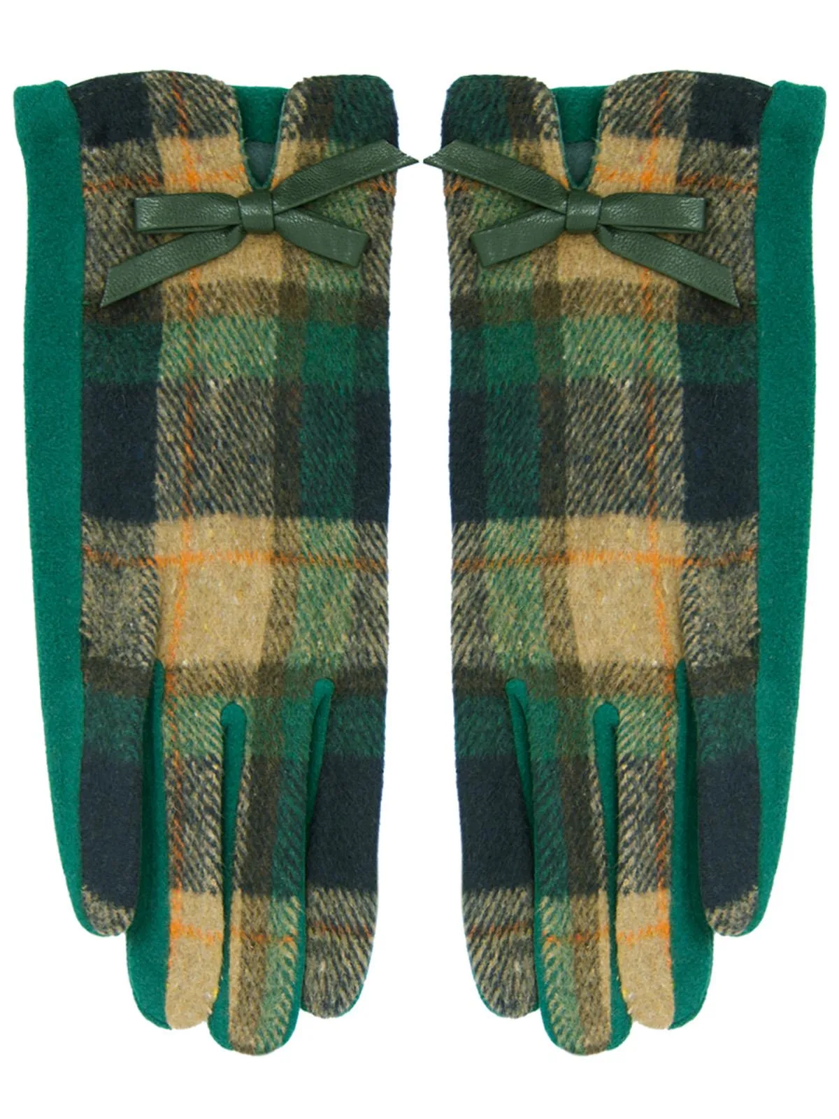 Vintage Style Green Check Winter Gloves