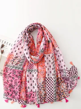 Women Summer Artsy Spliced Tassel Shawl Scarves AS1049