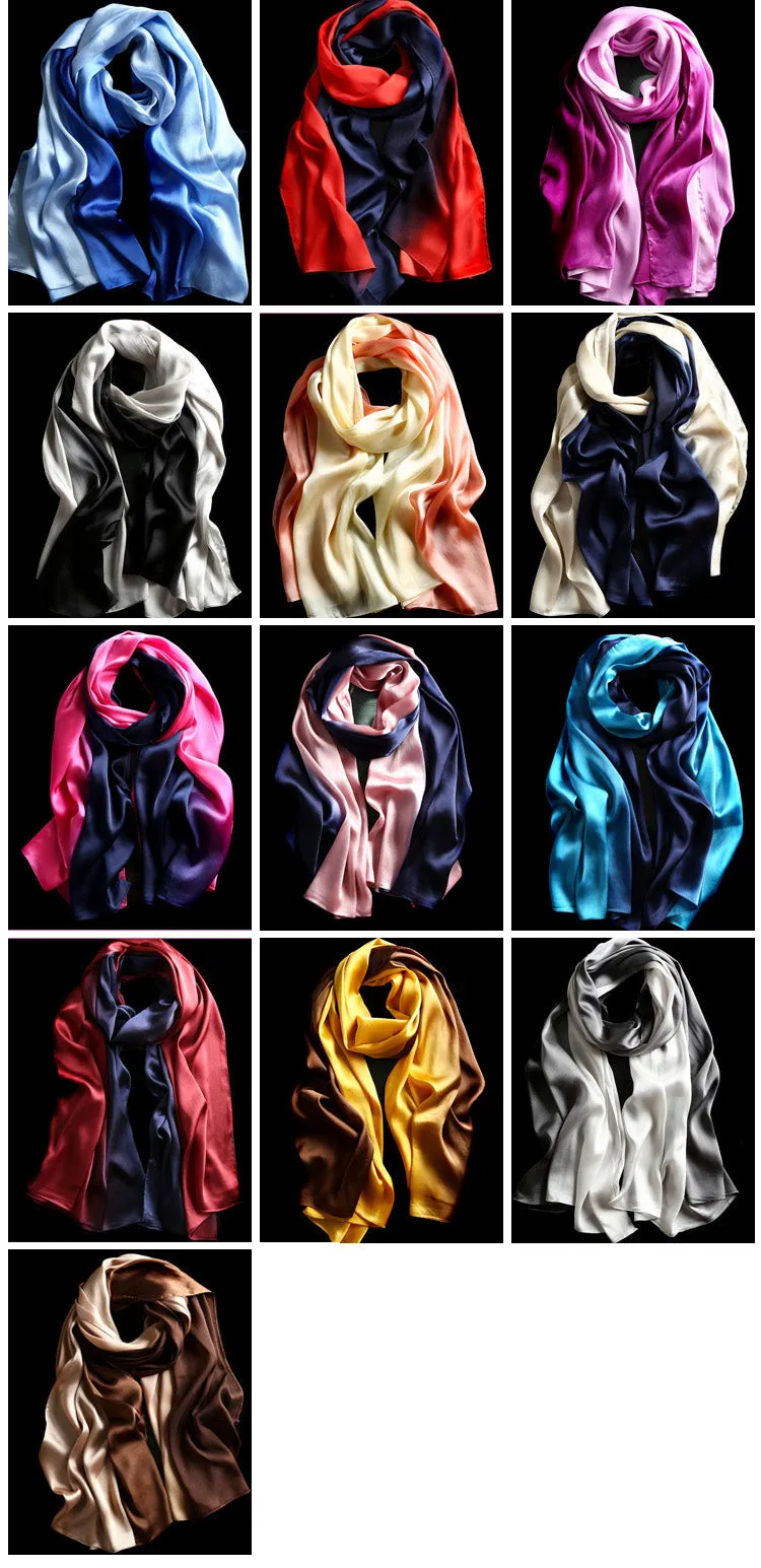 Women's Fashion Luxury Gradient Colors Silk Scarves - 13 Colors