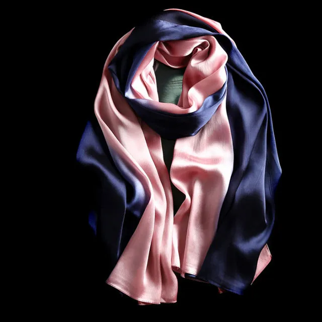 Women's Fashion Luxury Gradient Colors Silk Scarves - 13 Colors