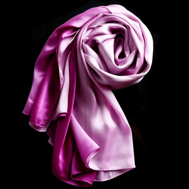 Women's Fashion Luxury Gradient Colors Silk Scarves - 13 Colors