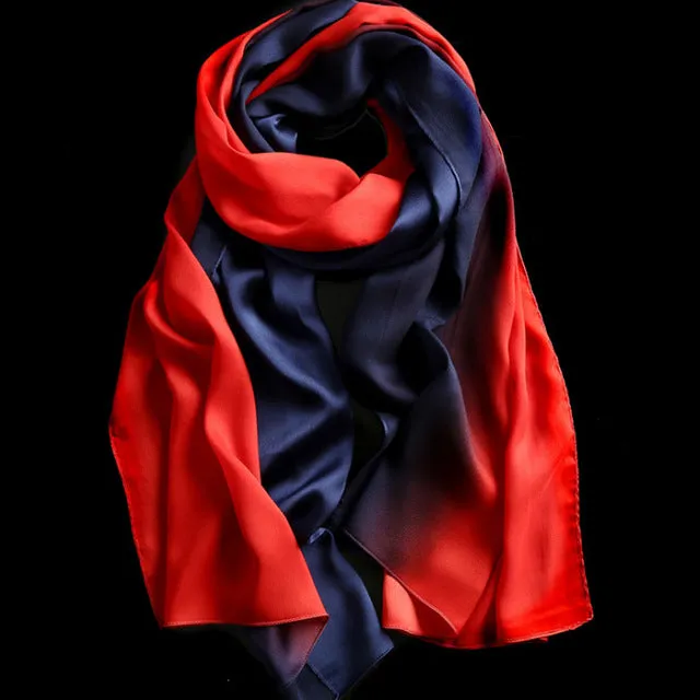 Women's Fashion Luxury Gradient Colors Silk Scarves - 13 Colors