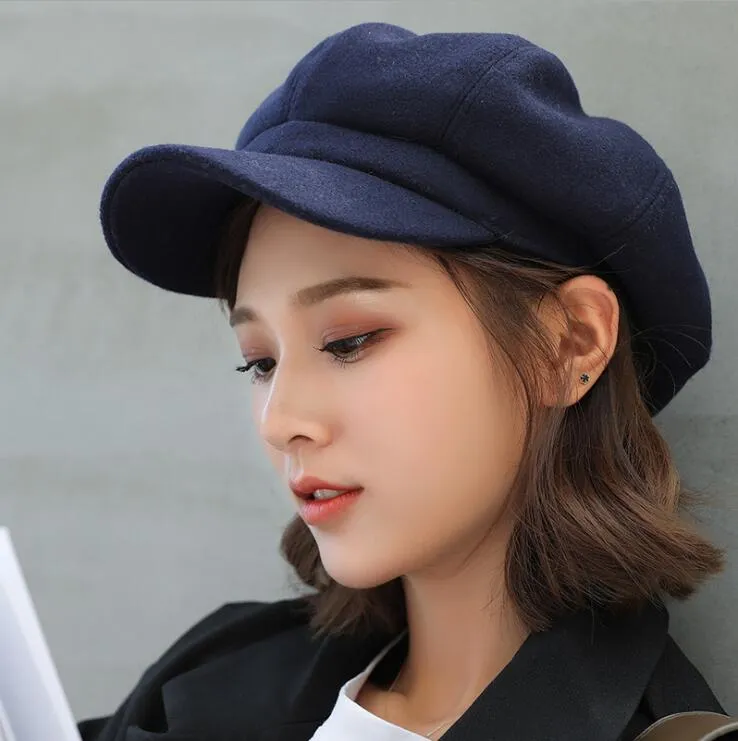 Wool  Women Beret Autumn Winter Octagonal Cap Hats Stylish Artist Painter