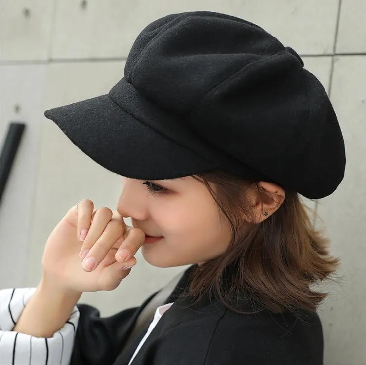 Wool  Women Beret Autumn Winter Octagonal Cap Hats Stylish Artist Painter