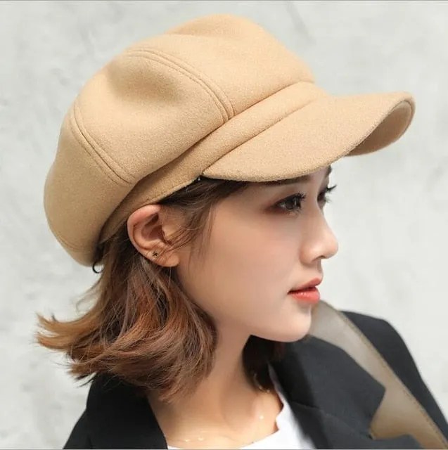 Wool  Women Beret Autumn Winter Octagonal Cap Hats Stylish Artist Painter